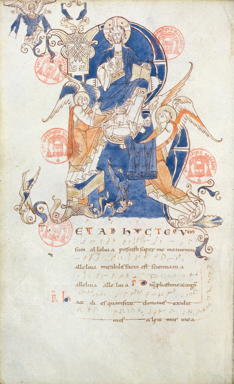 Ms 384 Christ in Glory, oldal Saint-Denis antifóniájából alkotó: French School