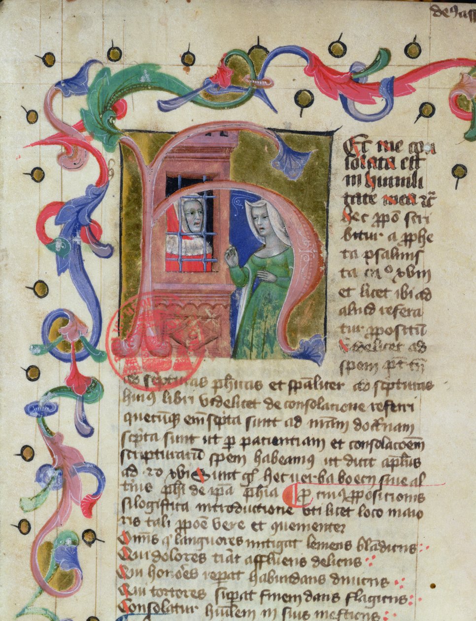 Ms 3859 miniatűr Boethius filozófusról (480-524 körül) a börtönben alkotó: French School