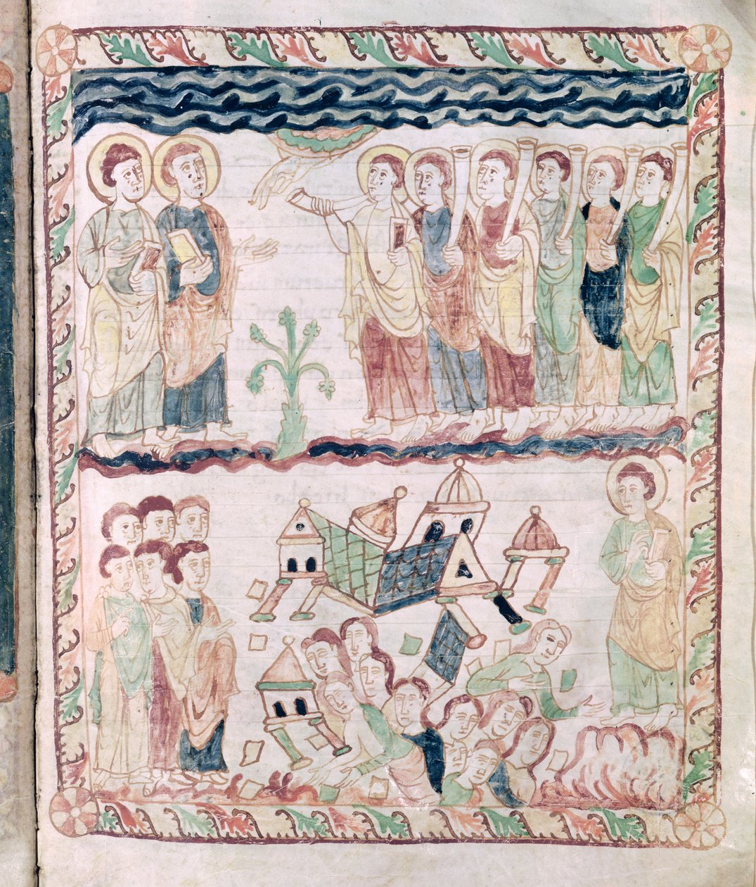 Ms 386 fol.25r Angyalok trombitákkal és a Föld remegésével, Szent János apokalipsziséből alkotó: French School