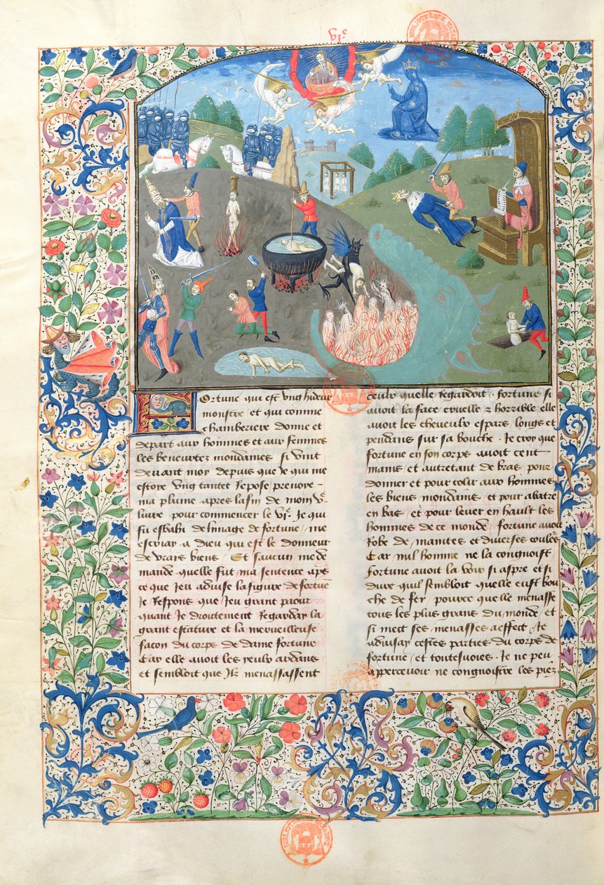 Ms 3878 Csata, gyilkosság és pokol jelenetei a De Casibus Virorum Illustriumból, Giovanni Boccacci (1313-75) alkotó: French School