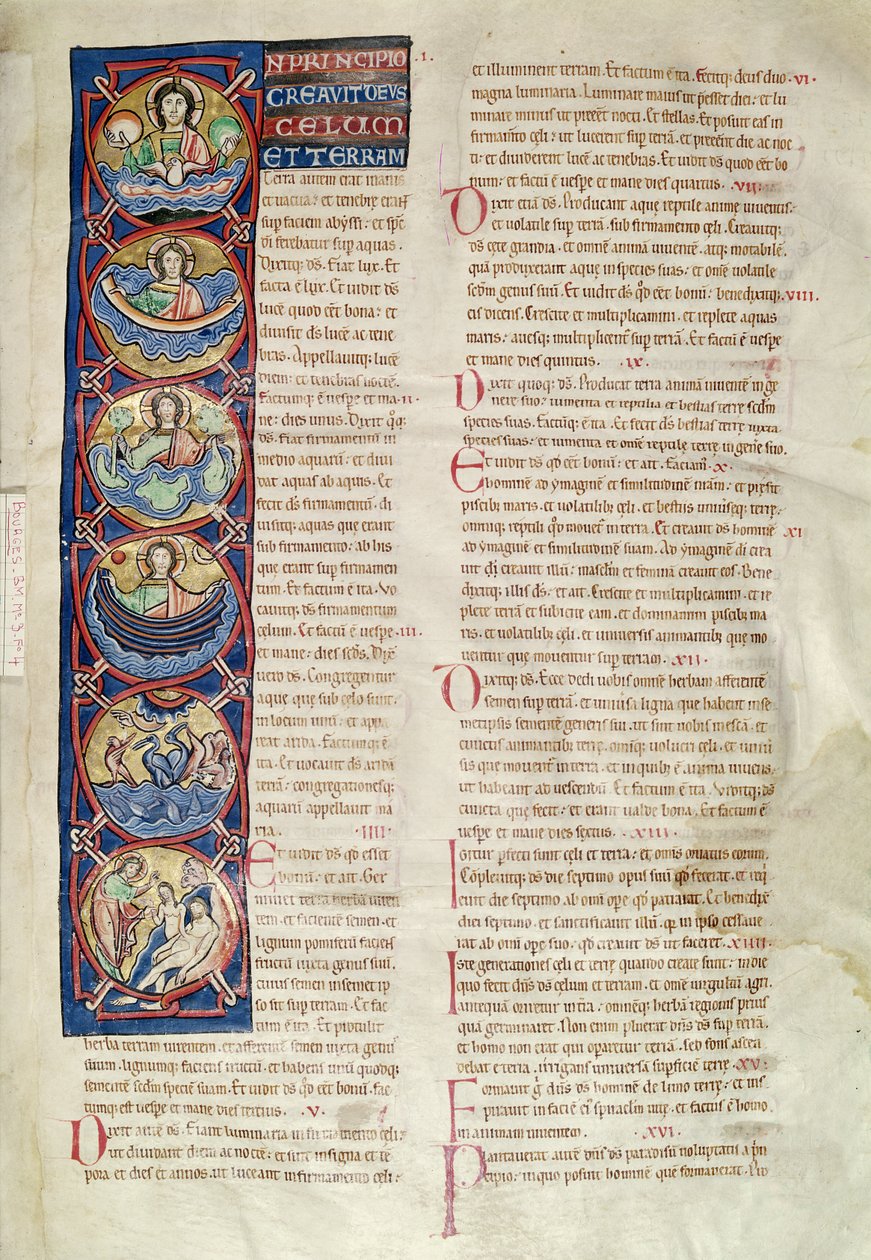 Ms 3 fol.4 A teremtés hat napja, Bourges-i Szent Sulpicius Bibliájából alkotó: French School