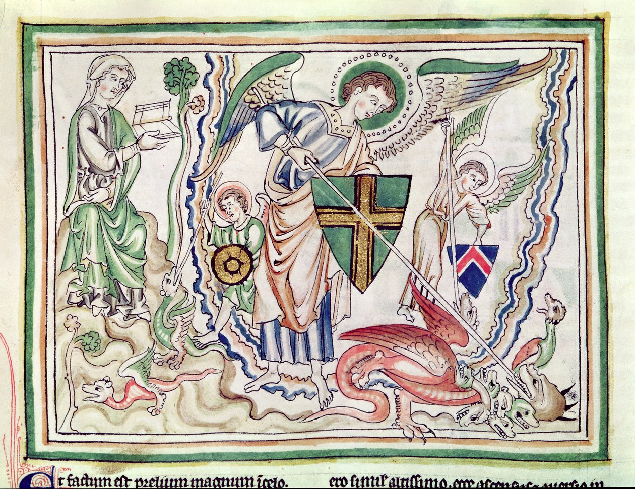 Ms 422 fol.47v St. Michael megöli a sárkányt, egy Apokalipszisből alkotó: French School