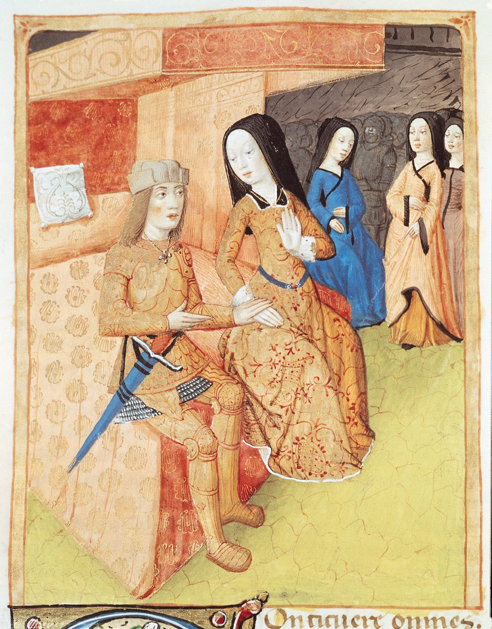 Ms 493 f.74v Aeneas és Dido, Vergilius (Kr. e. 70-19) műveiből, 1469 alkotó: French School