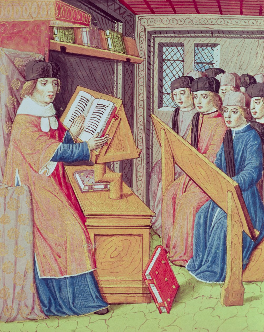 Ms 493 fol.56r Tanítás Les Georgicsból Vergiliustól Servius kommentárjával, 1469 alkotó: French School