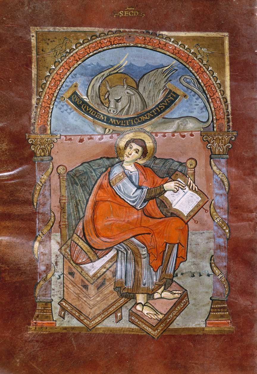 Ms 4 fol.101v St. Luke, St. Riquier evangéliumából, 800 körül alkotó: French School