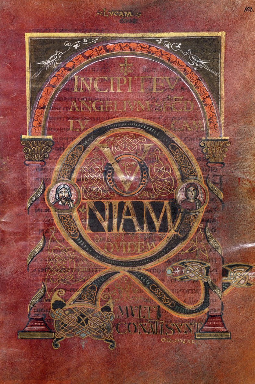 Ms 4 fol.102v Szent Lukács evangéliumának prológusa, Szent Riquier evangéliumából, 800 körül alkotó: French School