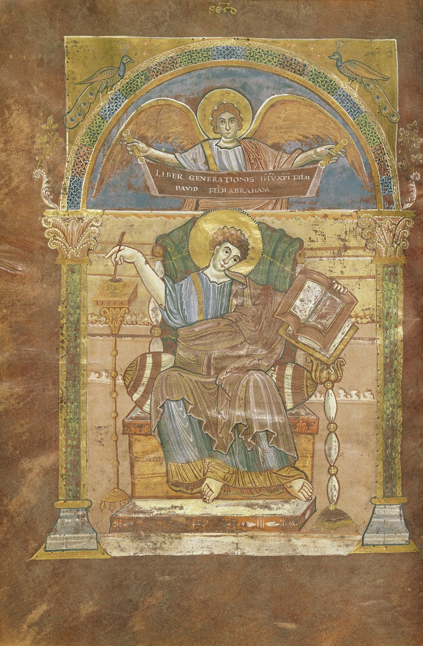 Ms 4 fol.17v St. Matthew, St. Riquier evangéliumából, 800 körül alkotó: French School