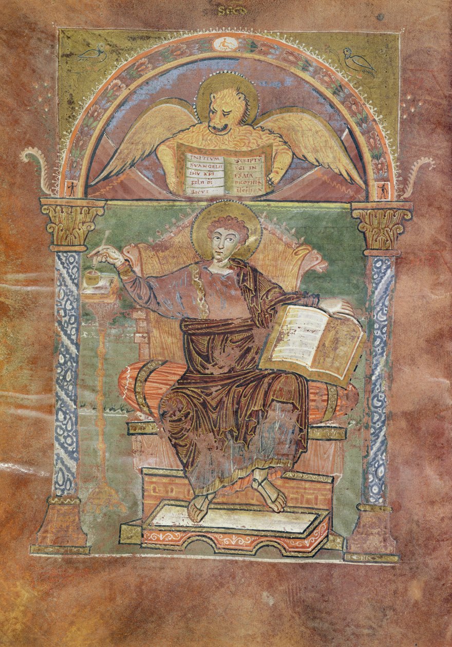 Ms 4 fol.66v St. Mark, St. Riquier evangéliumából, 800 körül alkotó: French School