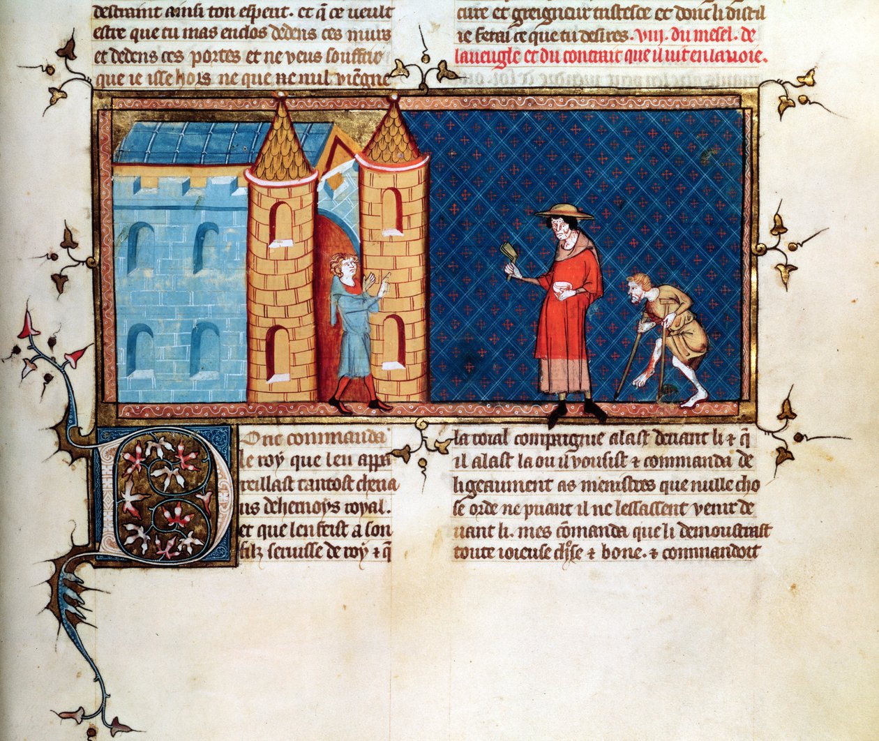 Ms 5080 fol.373r Két leprás kolduló, a Le Miroir Historialból, Vincent de Beauvais alkotó: French School