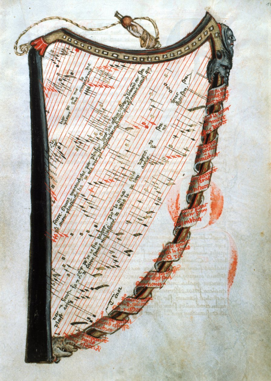 Ms 54.1 hárfa, a Középkori zenei traktátusok gyűjteményéből, 1470 alkotó: French School