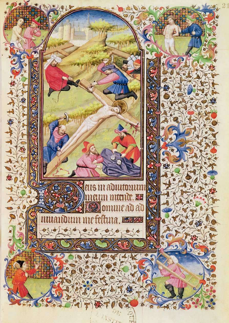 Ms 547 fol.21 Krisztust a keresztre szegezték, egy poitiers-i nő által használt órák könyvéből alkotó: French School