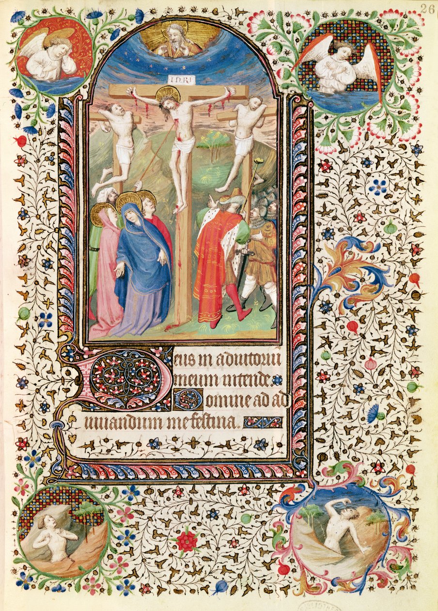 Ms 547 fol.26 Keresztre feszítés, egy poitiers-i nő által használt órák könyvéből alkotó: French School