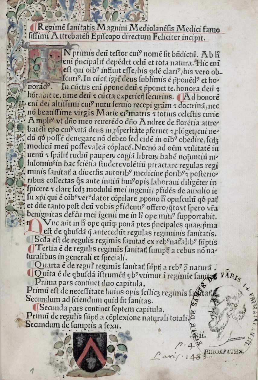 Ms 6310 Az 1483-as Regimen Sanitatis első oldala alkotó: French School