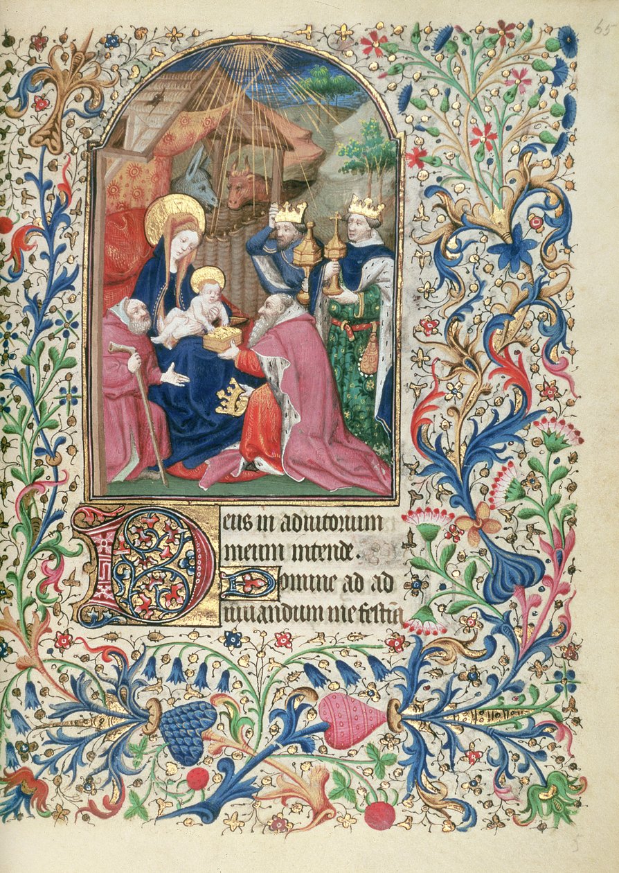 Ms 63 f.65r A mágusok imádása, az órák könyvéből, 1460 körül alkotó: French School