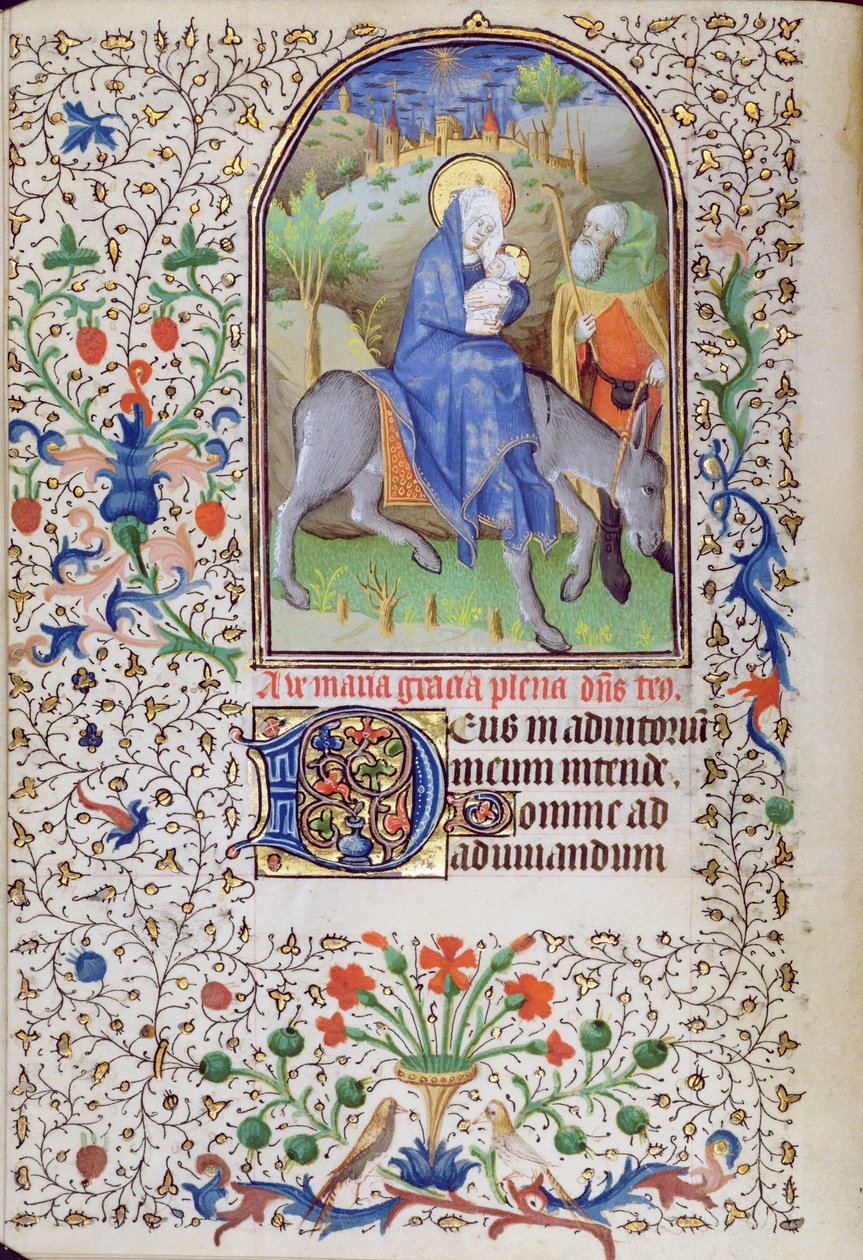 Ms 66 f.55v Repülés Egyiptomba, az órák könyvéből, Amiens alkotó: French School