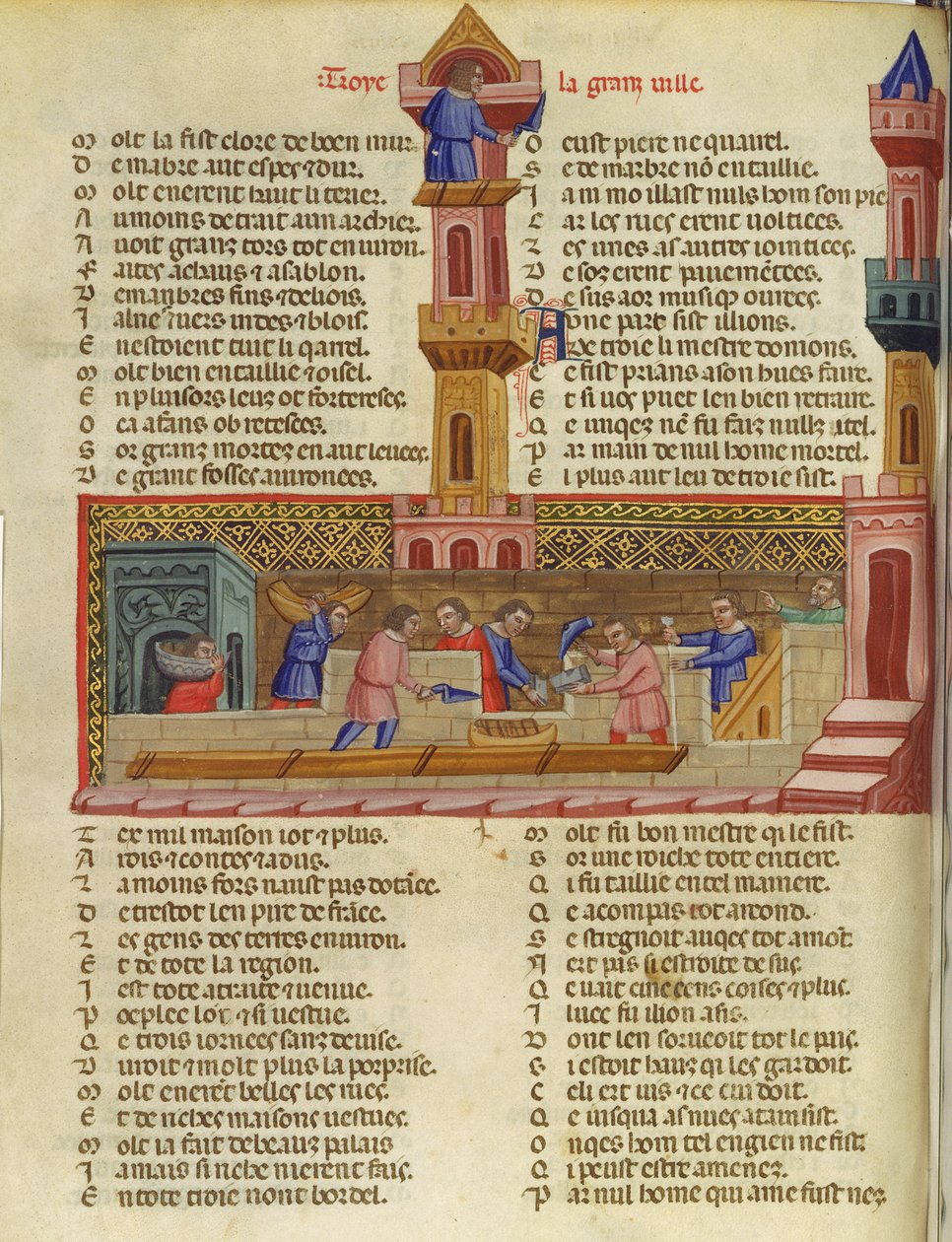 Ms 782 The Construction of Troy, illusztráció a Le Roman de Troie-ból, Benoit de St. Marc alkotó: French School