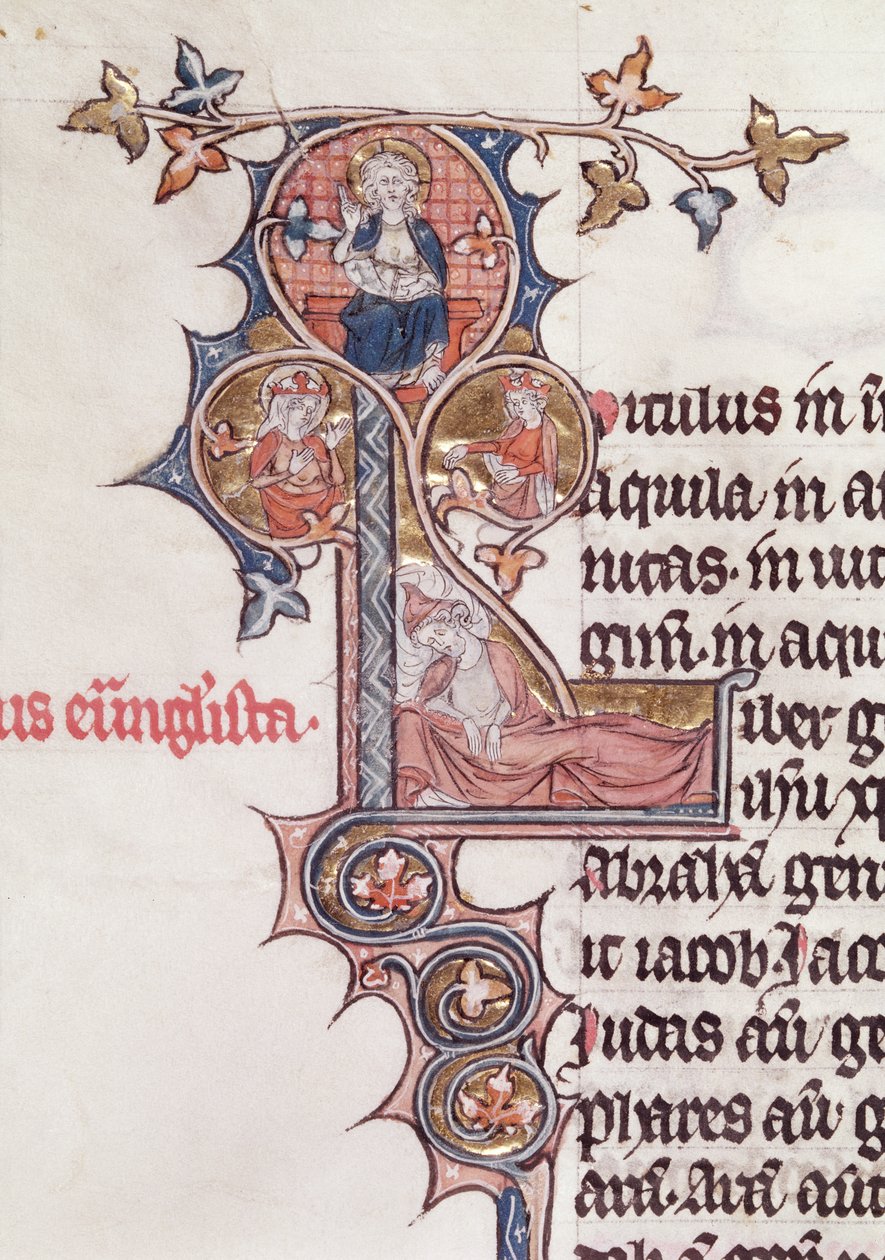 Ms 7 fol.199v Történelmi kezdetű L, amely Jesse fáját ábrázolja, a Bibliából de Jean dEstampes, 13-14. század alkotó: French School