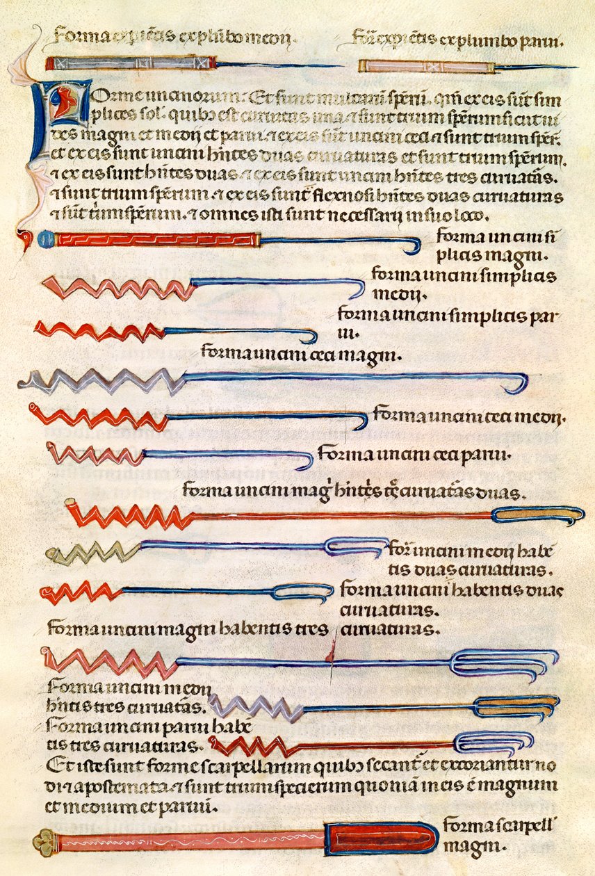 Ms 89 Ter fol.122r Sebészeti műszerek Abul Qasim Kalaf ibn al-Abbas al Zahrawi (Albukázis) értekezéséből alkotó: French School