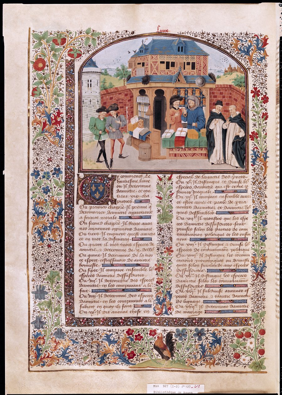 Ms 927 Fol.127v A barátság három fajtája, Arisztotelész (Kr.e. 384-322) etikából, politikából és gazdaságtanból alkotó: French School