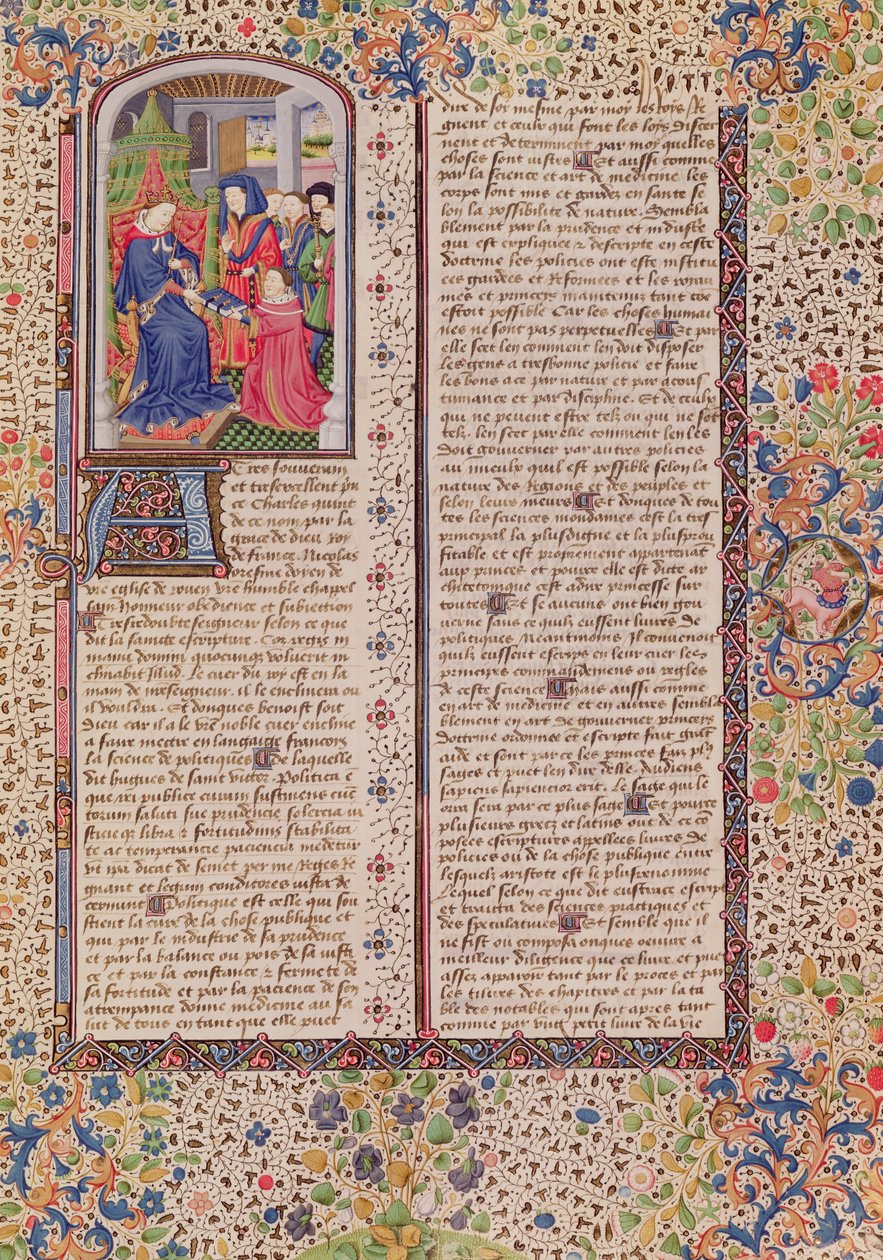 Ms 927 Fol.186 A politika bemutatása a királynak, Arisztotelész (Kr.e. 384-322) etikából, politikából és gazdaságtanból alkotó: French School