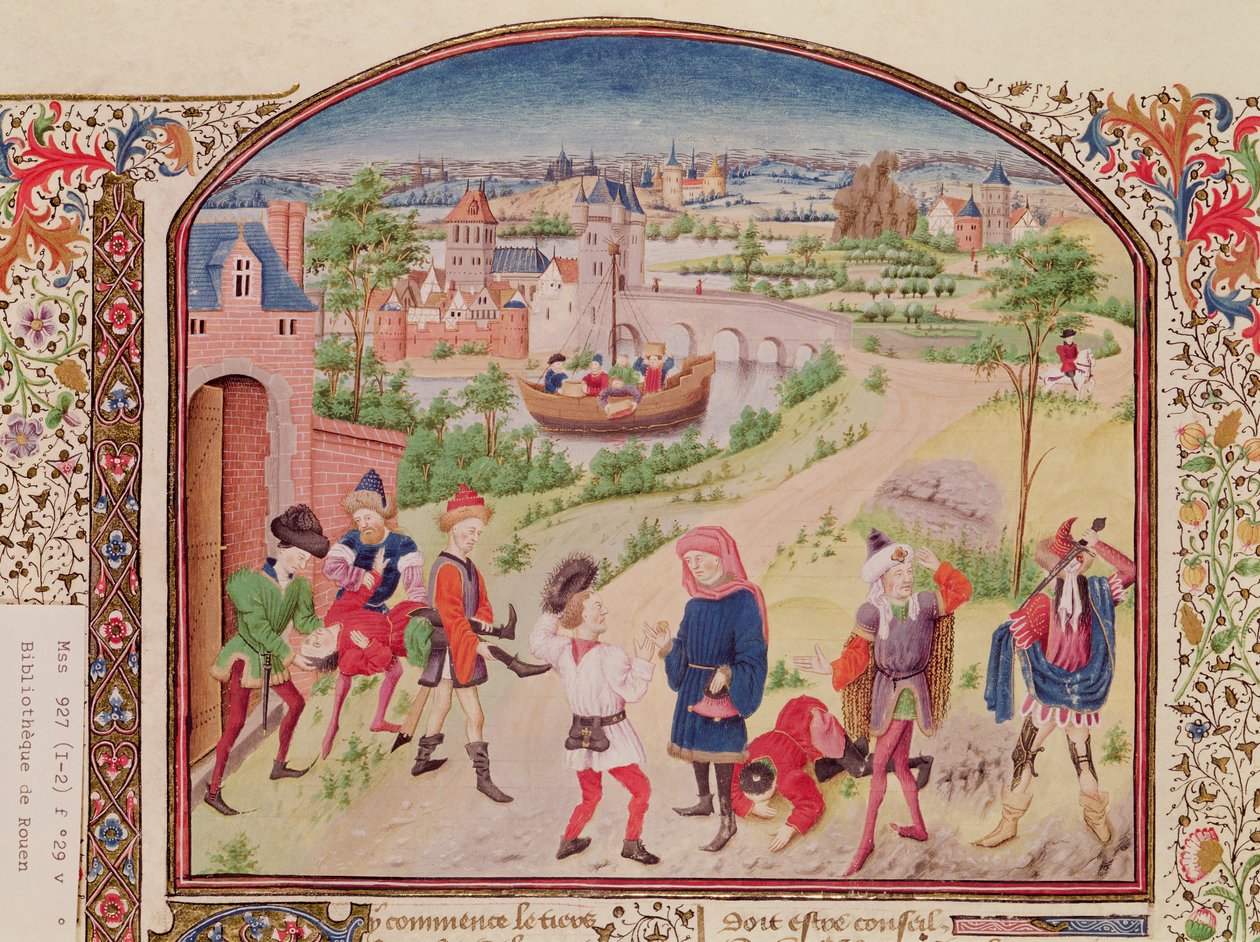 Ms 927 Fol.29v Bátorság és gyávaság, Etika, politika és gazdaságtan, Arisztotelész (Kr. e. 384-322) c. alkotó: French School
