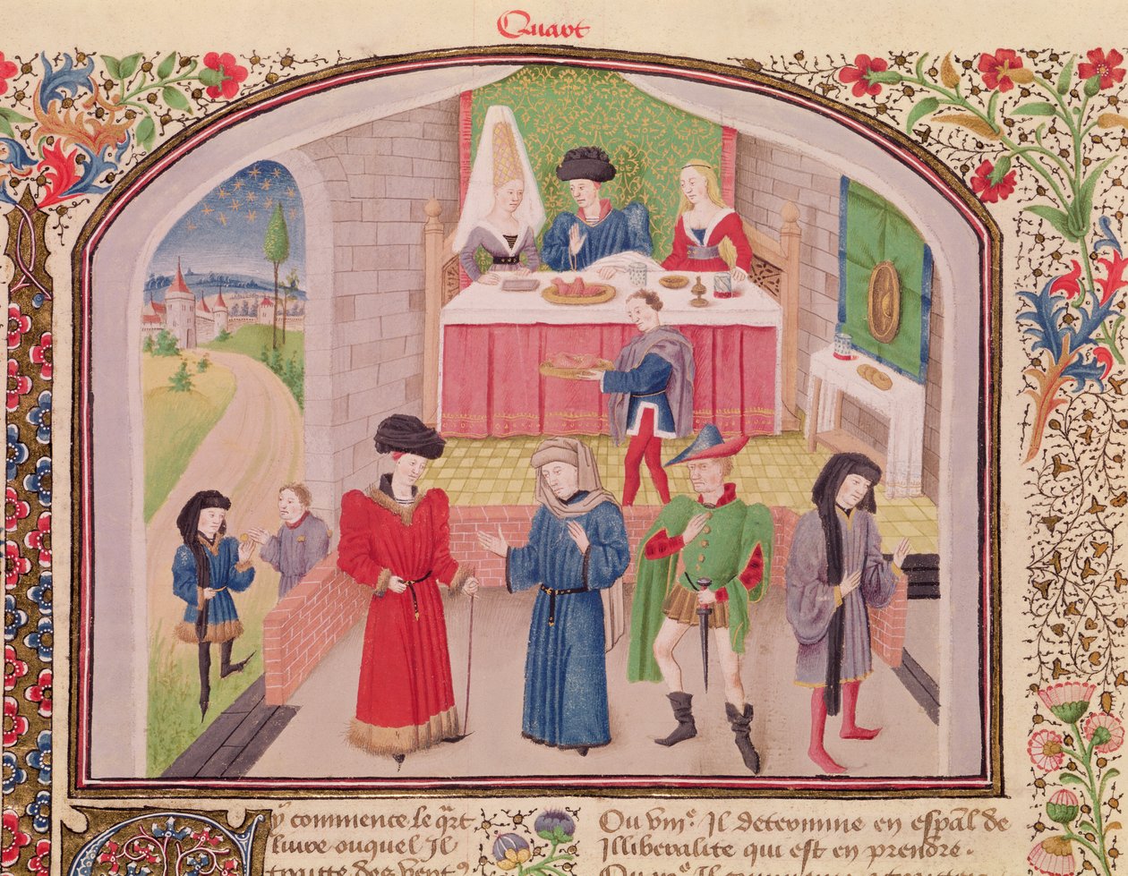 Ms 927 Fol.52v Tékozatlanság, szabadelvűség és kapzsiság, Arisztotelész (Kr.e. 384-322) Etika, politika és közgazdaságtan c. alkotó: French School