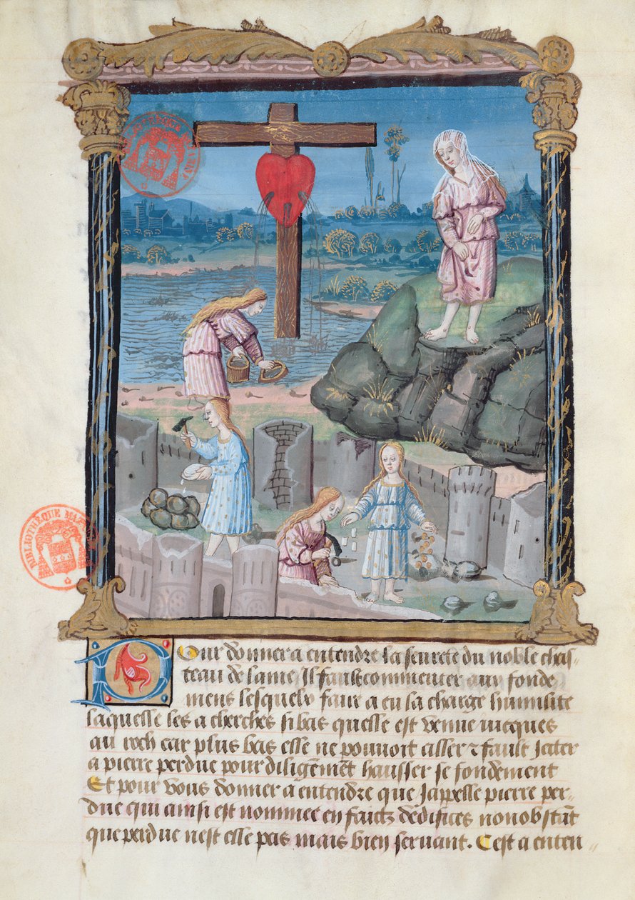 Ms 978 fol.31 A kastély építése, Gabrielle de Bourbon laikusok számára készült spirituális értekezésének illusztrációja alkotó: French School