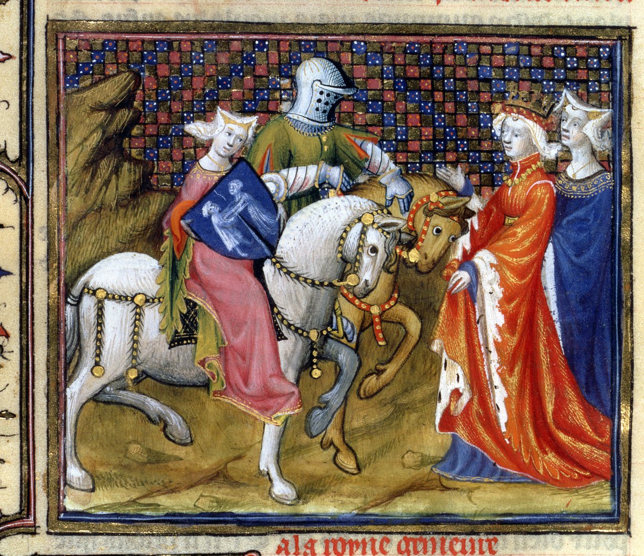Ms Fr. 120 A tó asszonya találkozás Guinevere-vel, Lancelot története La Quite de Saint Graalban alkotó: French School