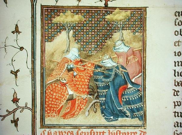 Ms Fr 12420 Onche és Antiope Jousting, Giovanni Boccaccio "De Claris Mulieribus" című művéből (1313-75) (pergamen) alkotó: French School