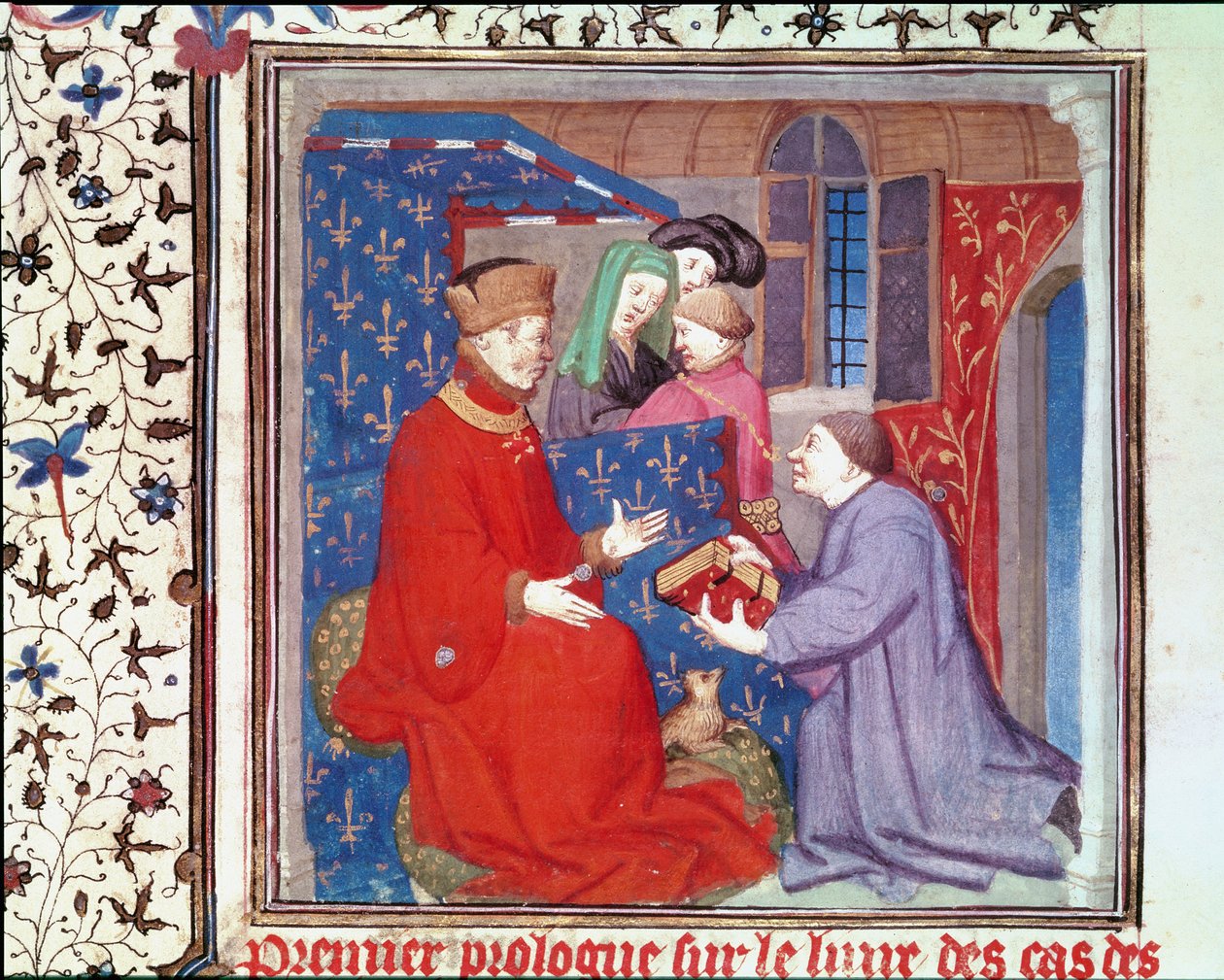 Ms Fr 131 f.1 Jean (1340-1416) Berry hercege kéziratot kap Boccacciotól, a Cas des Nobles Hommes et Femmes-ből, Giovanni Bocaccio (1313-75) alkotó: French School