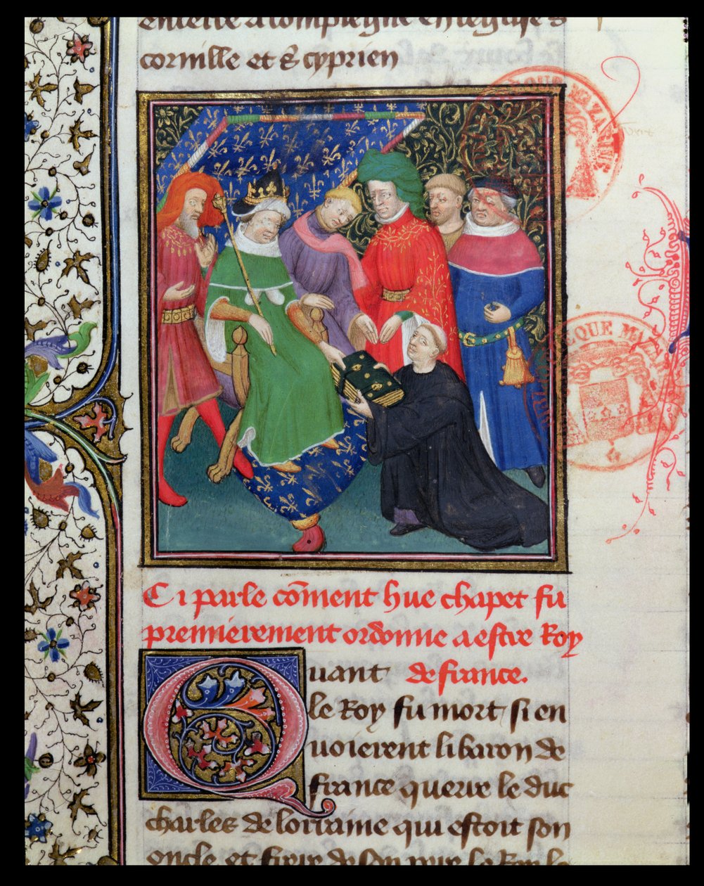 Ms Fr 2029 fol.30v. Hugues I Capet (941-996), a kalapos király alkotó: French School