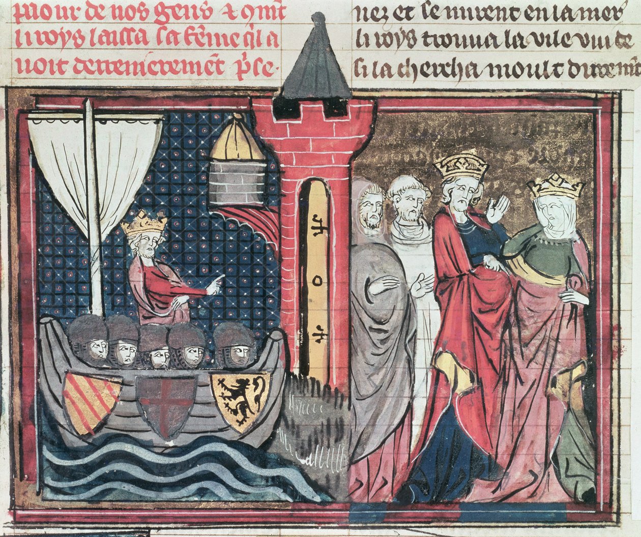 Ms Fr 22495 Fol.101 Baldwin I. Átkelés a Jordán folyón és lemond a feleségéről, Le Roman de Godefroi de Bouillon, 1337 alkotó: French School
