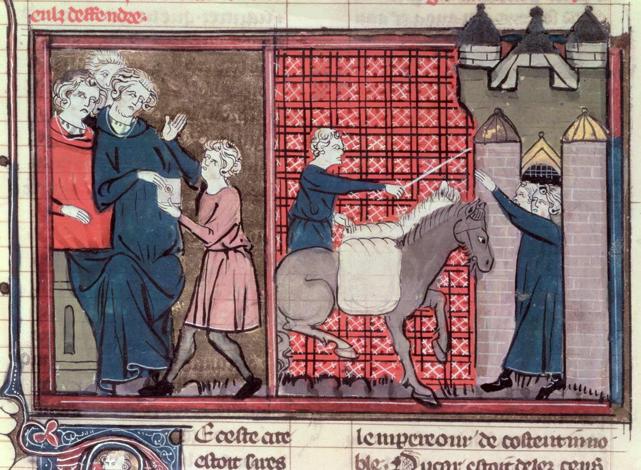Ms Fr 22495 Fol.37v Egy hírvivőt küldtek Antiochia megmentésére, Le Roman de Godefroi de Bouillon, 1337 alkotó: French School