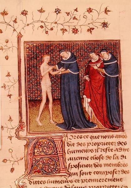Ms Fr 22531 Fol.58v. Beteg vizsgálata, az angol Barthelemy „The Book of the Properties of Things” c. 1410-15 (vellum) alkotó: French School