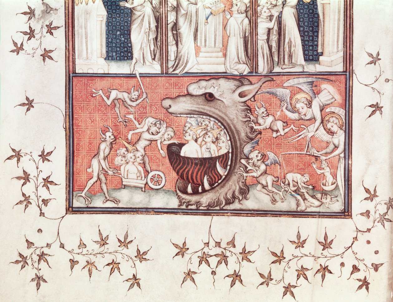 Ms Fr 22912 Fol.2v Részlet a pokolról, Szent Ágoston (354-430) "Isten városa" című művéből Raoul de Presles (1316-82) fordította, 1400-50 körül (vellum) alkotó: French School