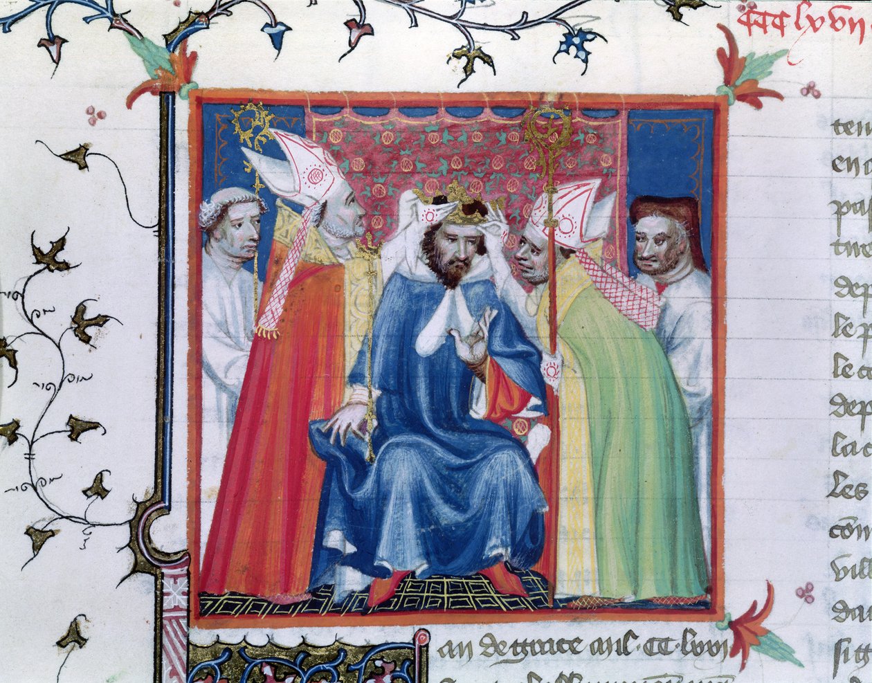 Ms. Fr. 2608 fol.335v III. Fülöp megkoronázása (1245-85), a Grandes Chroniques de France-ból, 1400 körül alkotó: French School