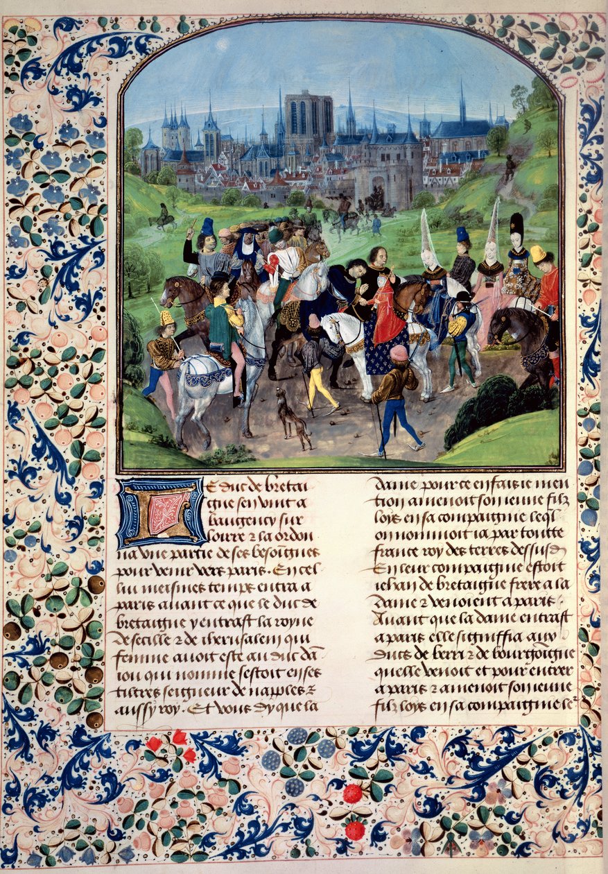 Ms Fr 2645 fol.321v Anjou fiatal II. Lajos belépése Párizsba, a Froissarts Chronicle alkotó: French School