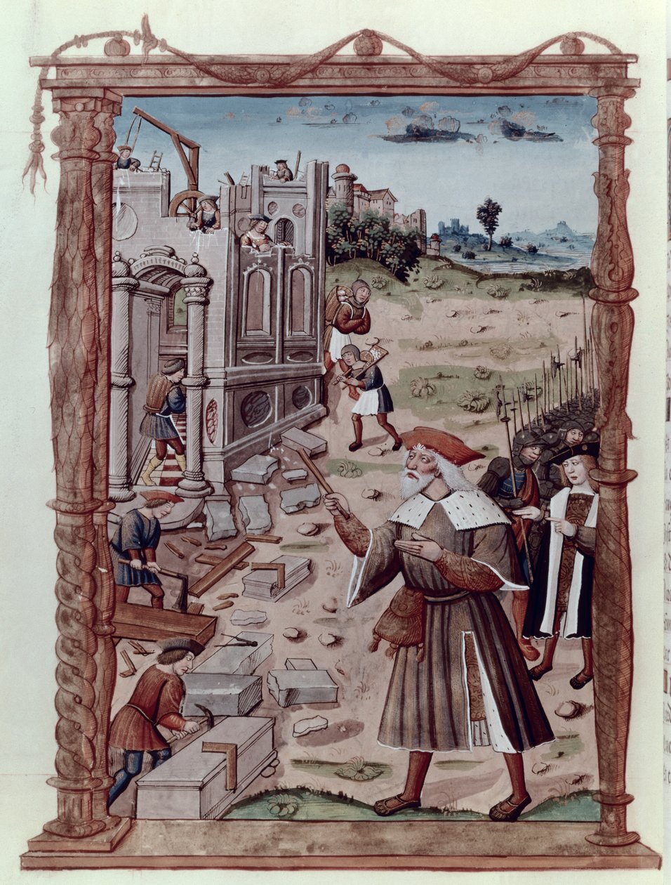 Ms Fr 2820 fol.115v Charlemagne (742-814) Aix-la-Chapelle építésének irányítása, Guillaume Cretin (1460-1525) Recueil Summary des Chroniques Francaises című könyvéből alkotó: French School