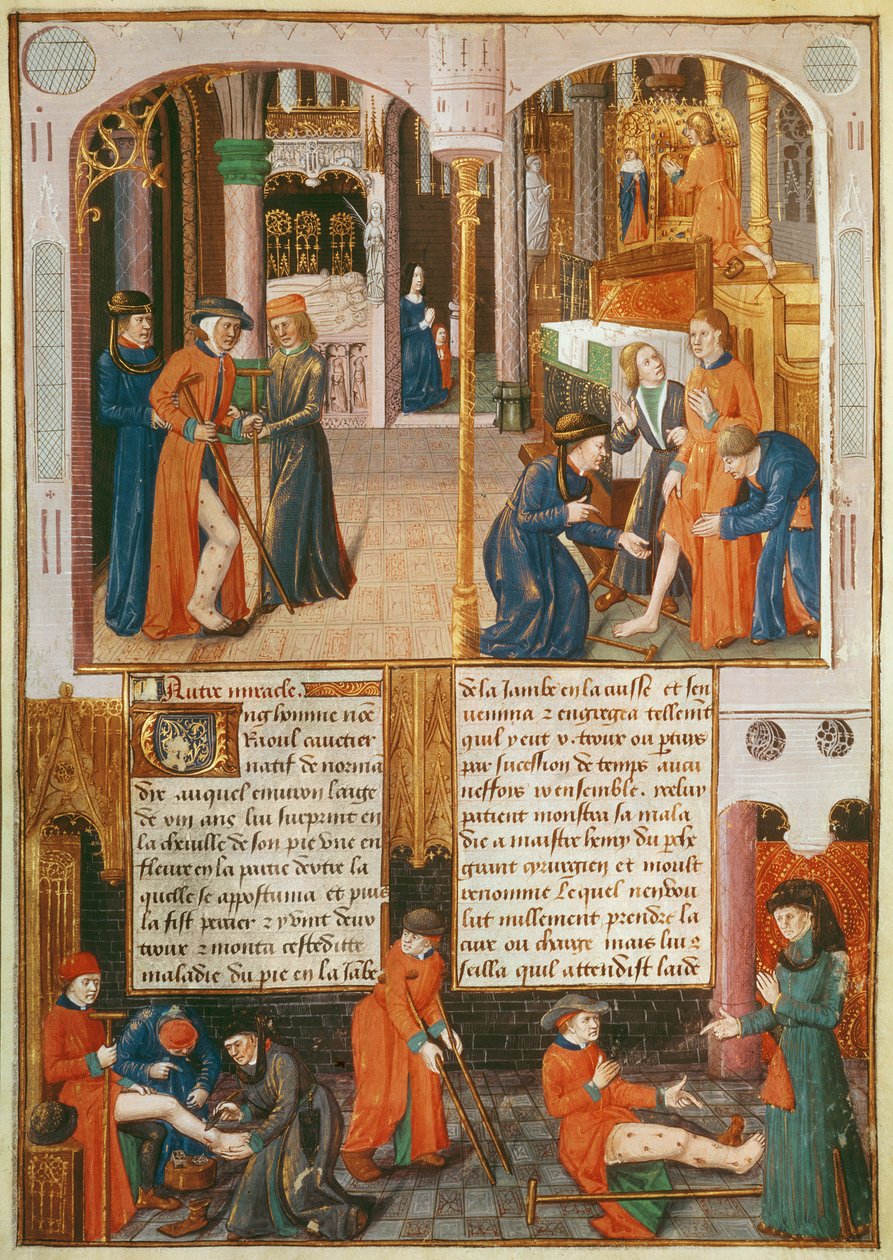 Ms Fr 2829 fol.89 Csodák St. Louis sírjánál, Le Livre des Faiz de Monseigneur Saint Louis alkotó: French School