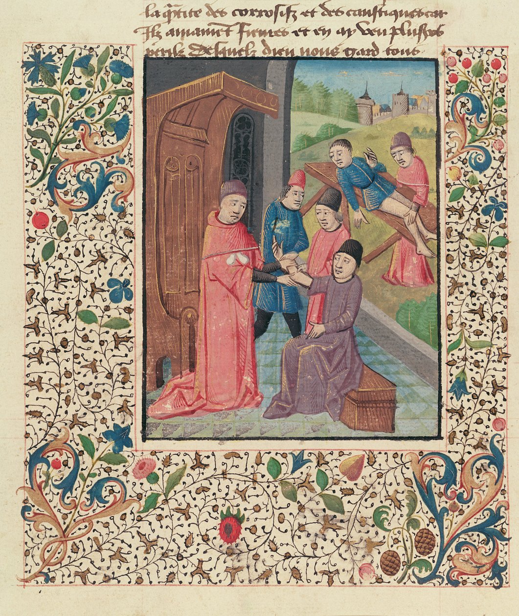 Ms Fr 396 fol.80v Töréseket kezelő orvos, a La Grande Chirurgie-ból, Guy de Chauliac alkotó: French School