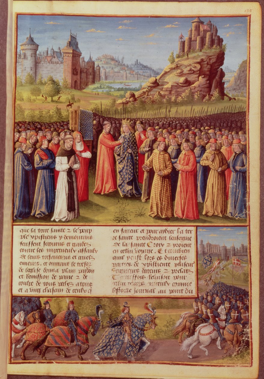 Ms Fr 5594 f.138 Clairvaux-i Saint Bernard (kb. 1090-1153) a második keresztes hadjáratot hirdeti VII. Lajos (kb. 1120-80) francia király jelenlétében Vezelay-ben 1146-ban, Outremer átjáróiból írva. alkotó: French School