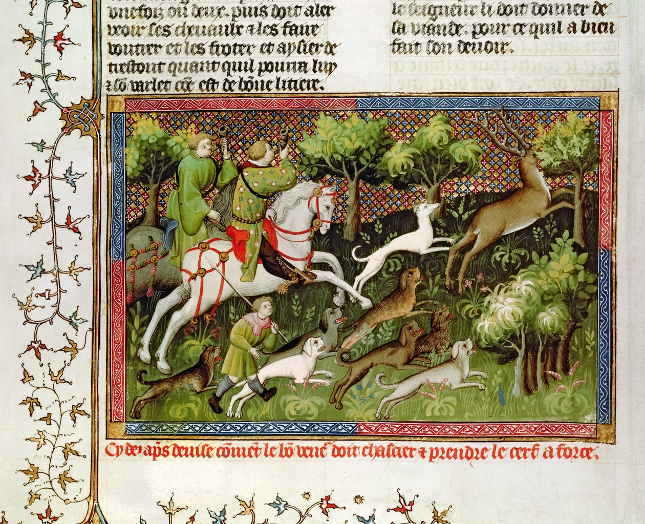 Ms Fr 616 fol.77 Szarvasvadászat, Gaston Phebus de Foix (1331-91) Vadászkönyvéből alkotó: French School