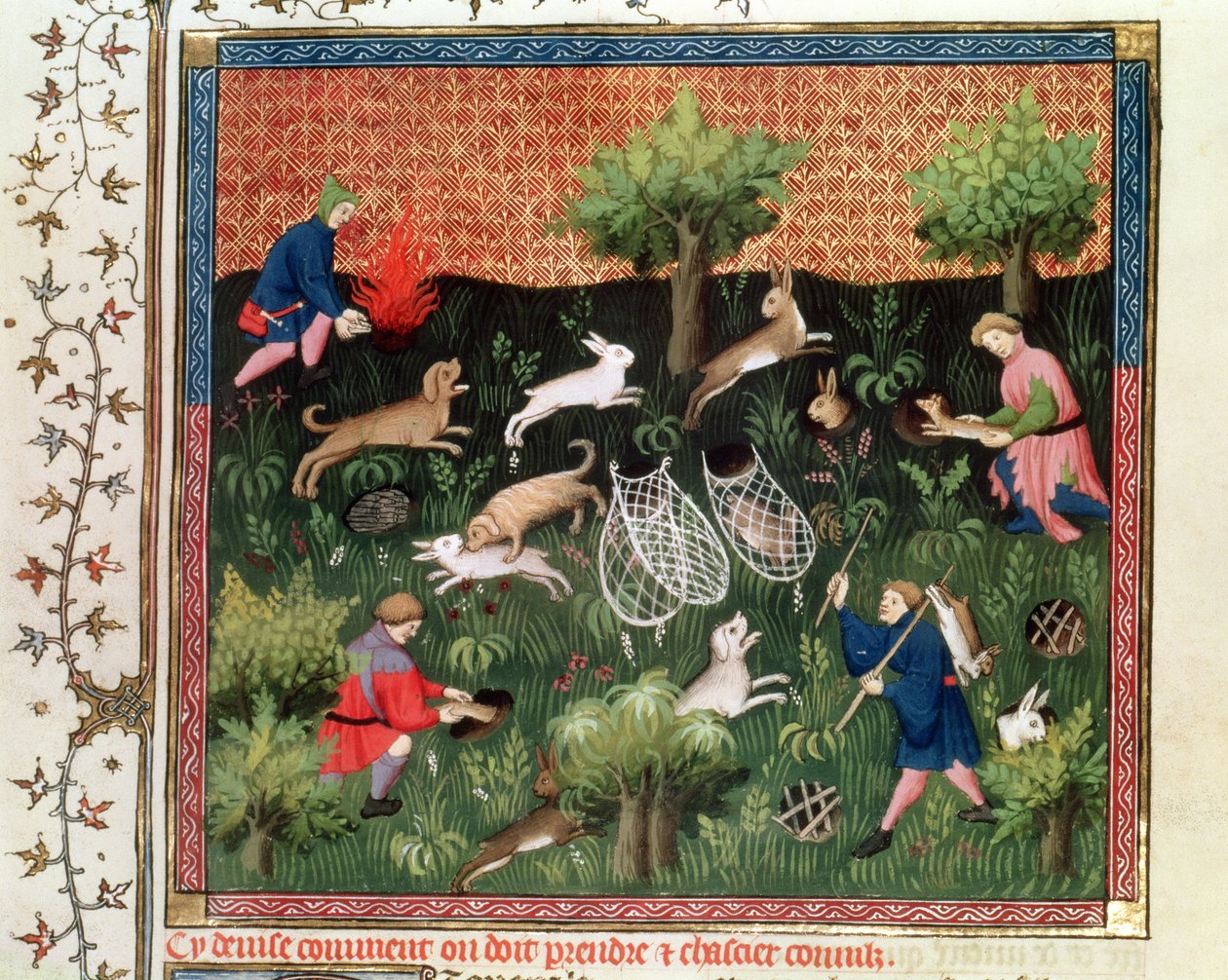 Ms Fr 616 fol.92 Nyulak vadászata, a Livre de la Chasse-ból, Gaston Phebus de Foix (1331-91), 15. század vége alkotó: French School