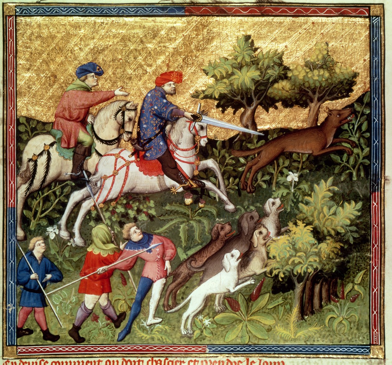 Ms Fr 616 fol.96v Wolf vadászat, Gaston Phebus de Foix (1331-91) könyvéből alkotó: French School