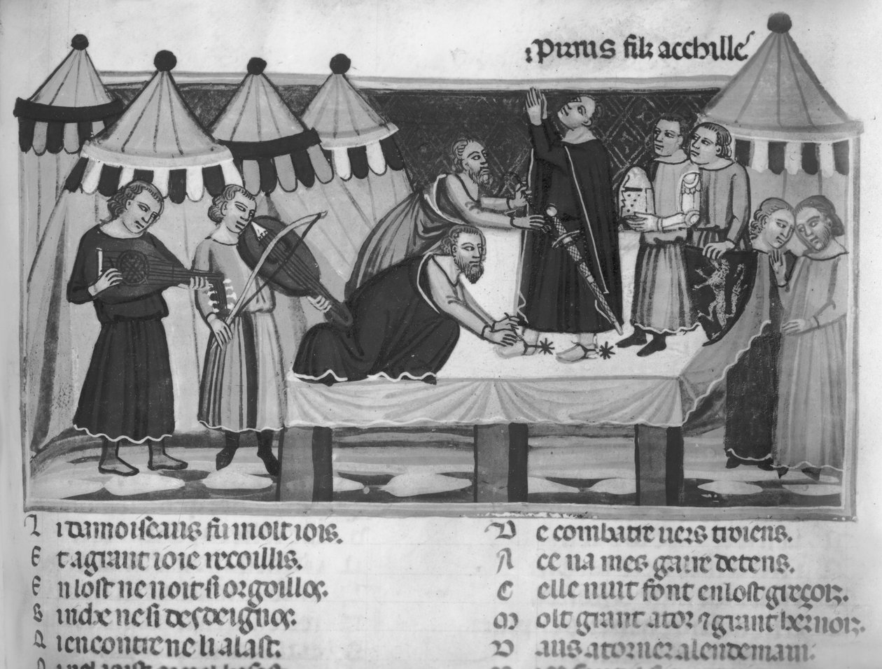 Ms Fr 782 f.16 Egy lovag felfegyverzése, a Roman de Troie-ból, 13-14. század alkotó: French School