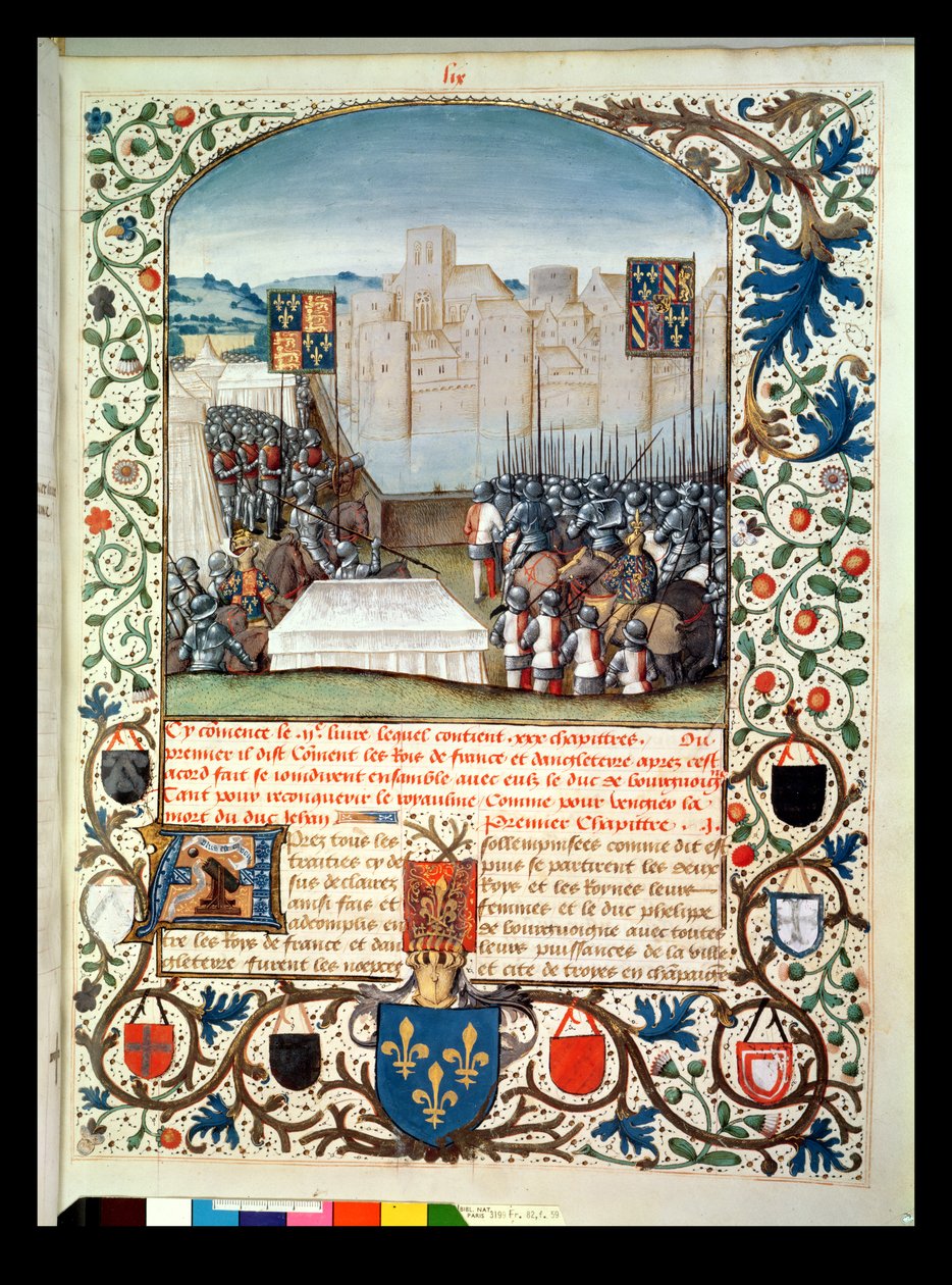 Ms Fr 82 Fol.59 A burgundi és angol hadsereg, Anciennes Chroniques dAngleterre, Jean Batard de Wavrin, 1470-80 körül alkotó: French School