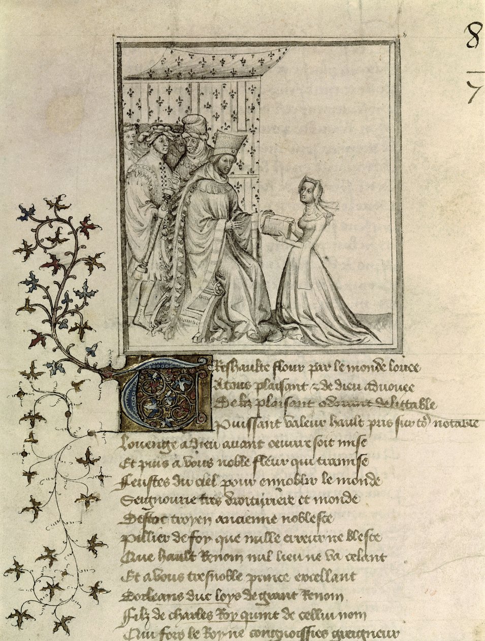 Ms Fr 848 fol.1 Christine de Pisan (1364-1430) bemutatja művét Lajosnak, Orléans hercegének (1372-1407) Christine de Pisan Othea leveléből Hektorhoz, 1405 körül. alkotó: French School
