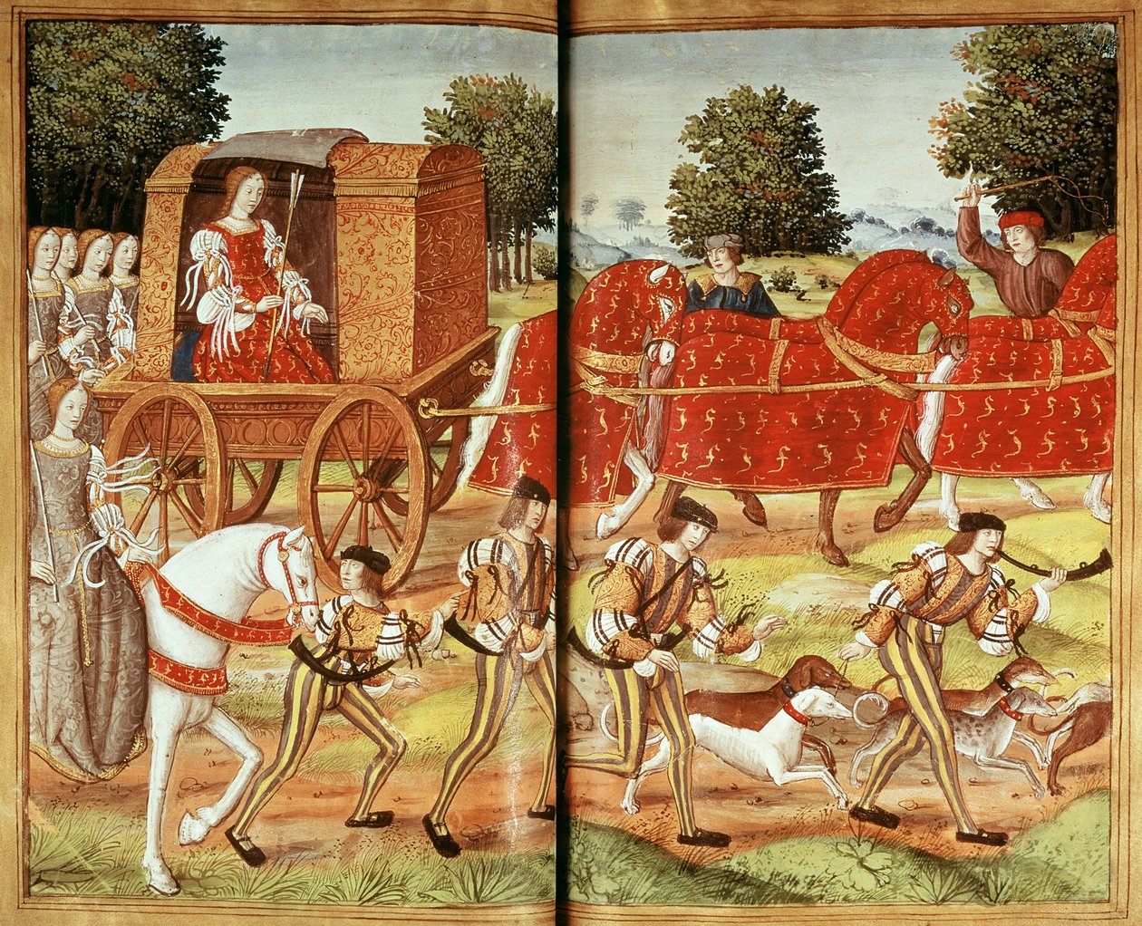 Ms Fr 874 f.31v Vadászat, illusztráció Ovidius leveleiből alkotó: French School