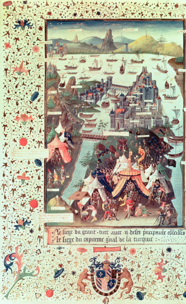 Ms Fr 9087 f.207v Konstantinápoly ostroma 1453-ban, Bertrandon de la Broquiere Le Voyage dOutremer című művéből, 1450-75 körül alkotó: French School