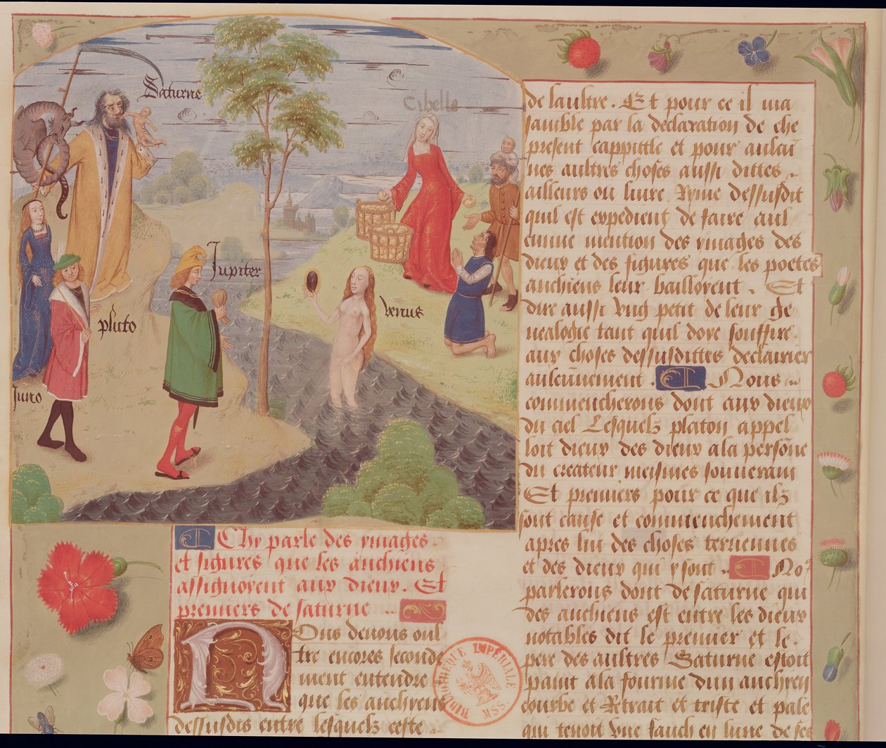 Ms Fr 9197 Fol.157 Olympus a Szaturnusszal, Plútóval, Junóval, Vénusszal, Jupiterrel és Cybele, a Livre des Eschecs DAmourtól alkotó: French School